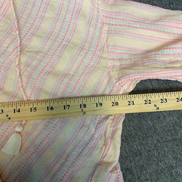 Lou & Grey Shirt XS Embroidered Stripes Faux Wrap Surplice Tassels Boho - Picture 8 of 9